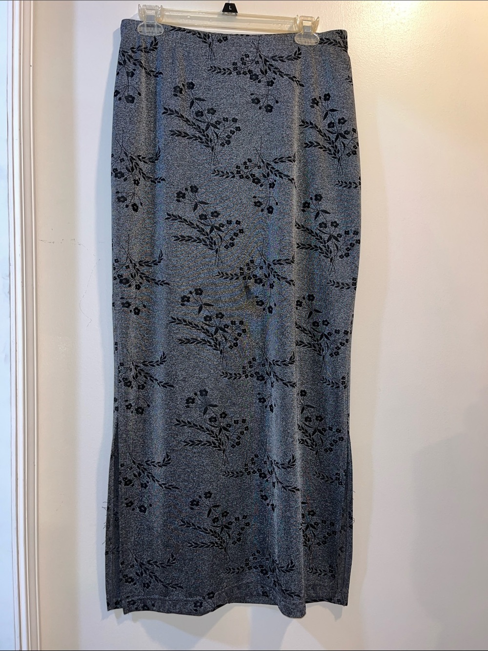 Gray Floral Print Maxi Skirt